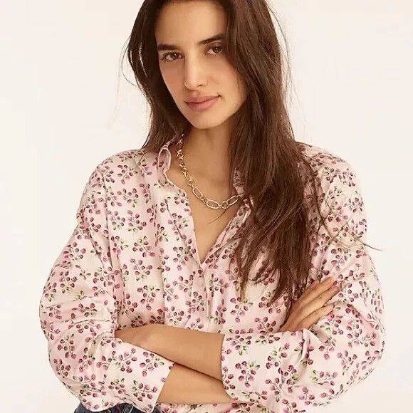NWT J. Crew Relaxed-fit Cotton Poplin Long Sleeve Shirt Whisper Peach Berry 10 - Picture 1 of 11